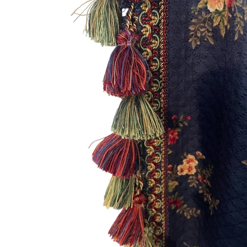 Vintage Custom‎ Designer Pleated Floral Blue 3 panels Curtains Drapery